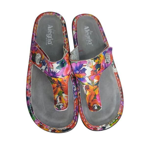 Alegria Purple & Orange Floral Open Toe Summer Slip On Flip Flops Women's size 9 - Picture 1 of 14